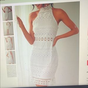 Yoins white lace high neck sleeveless dress